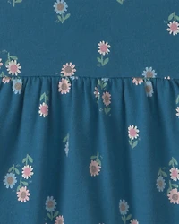 Baby Girl Floral Short-Sleeve Dress - Navy Blue