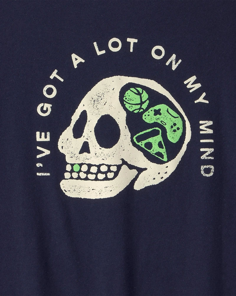 Boys Skull Graphic Tee - Navy Blue