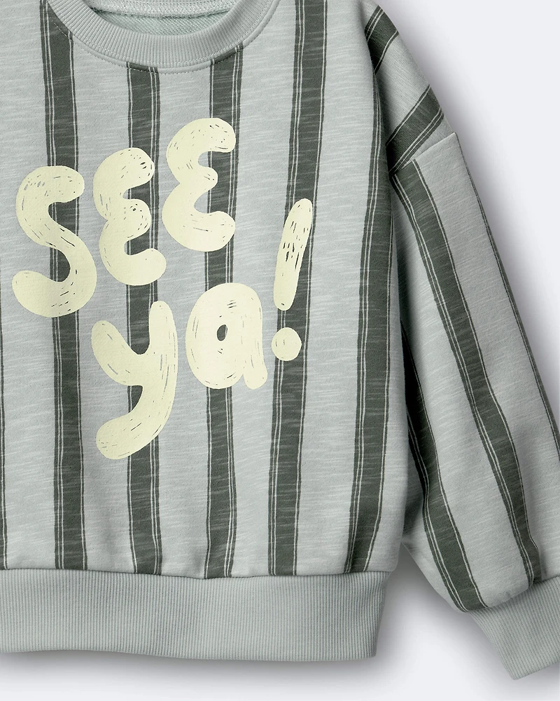 Toddler 'See Ya!' Striped Dolman-Sleeve Sweatshirt - Sage