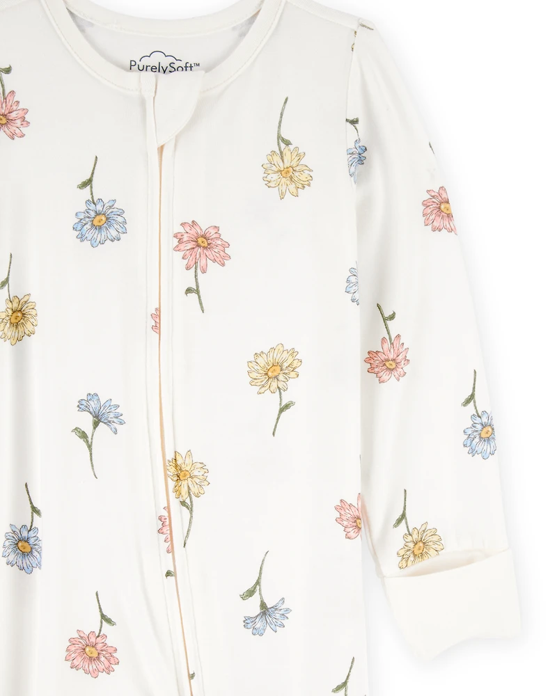Baby Girl Floral Print 2-Way Zip PurelySoft Sleeper Pyjamas - Ivory