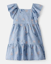 Baby Girl Bluey Floral Print Denim Dress - Blue