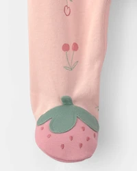 Baby Girl Strawberry 100% Cotton Sleeper - Pink