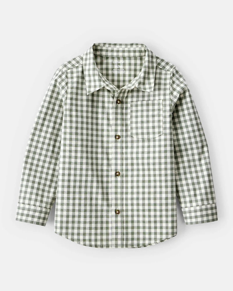 Toddler Boy Long-Sleeve Plaid Button Down Shirt - Green