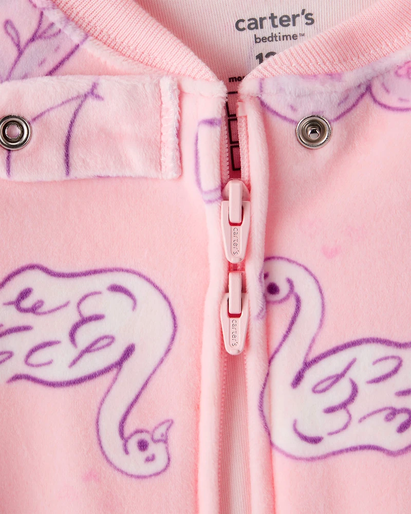 Baby Girl Swan DreamPlush Snug Fit 1-Piece Pajamas - Pink