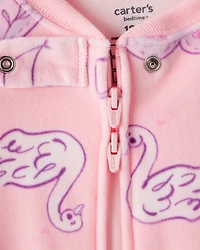 Baby Girl Swan DreamPlush Snug Fit 1-Piece Pajamas - Pink