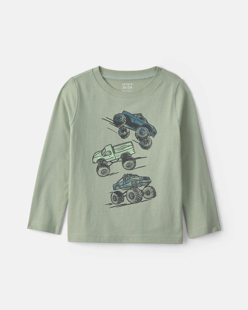 Toddler Boy Monster Truck Long-Sleeve Graphic Tee - Green