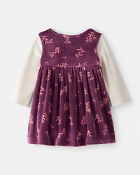 Baby Girl Flowers Print Velour Sleeveless Dress Set - Purple