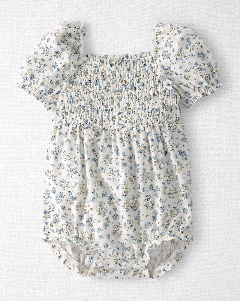 Baby Girl Linen Romper Made with Organic Cotton Spring Bloom