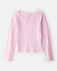 Girls Pointelle Long-Sleeve Top - Pink