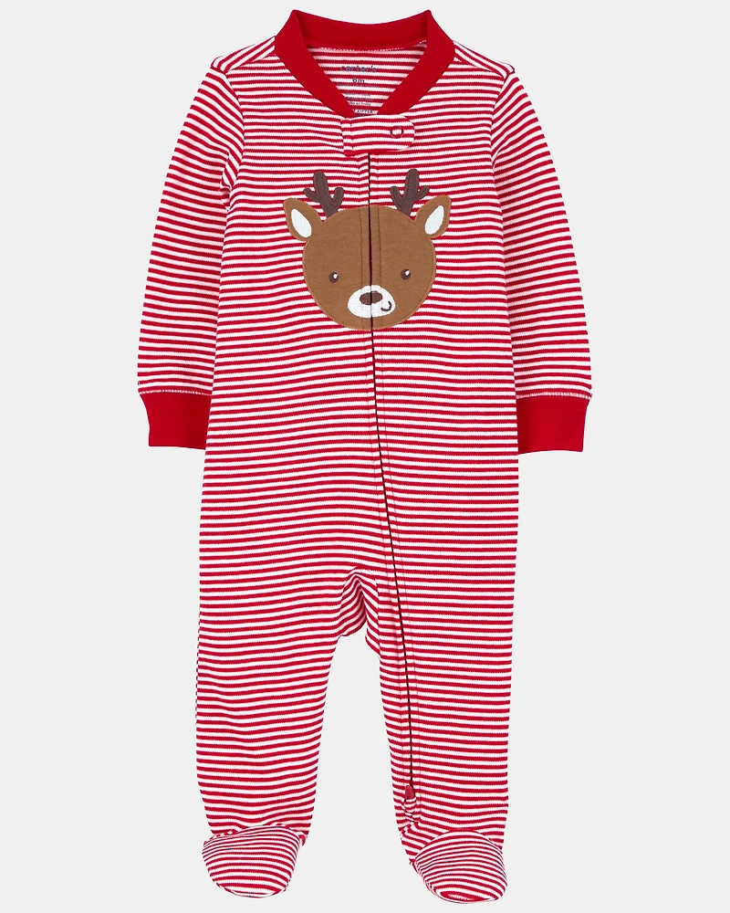 Baby Reindeer Striped 2-Way  Sleeper - Red