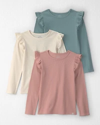 Girls 3-Pack Organic Cotton Rib Slim-Fit Tops