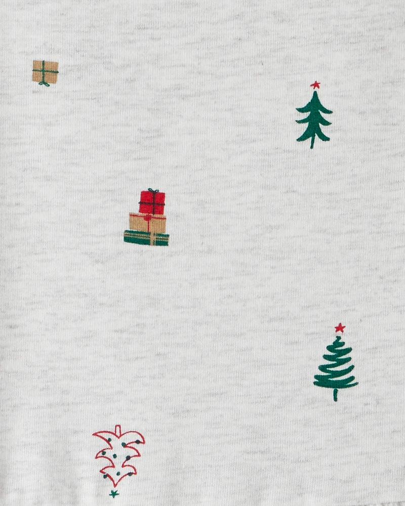 Toddler Girl Christmas Tree Print Long-Sleeve Dress