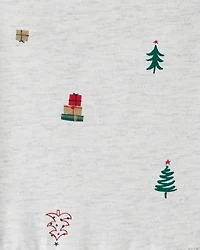 Toddler Girl Christmas Tree Print Long-Sleeve Dress