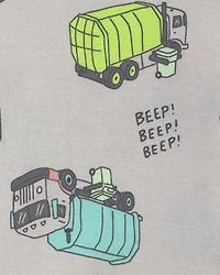 Toddler Boy Trash Truck 100% Cotton Short-Sleeve Snug Fit 4-Piece pyjama Set - Grey