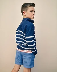 Boys Striped French Terry Quarterzip Pullover - Blue/Ivory