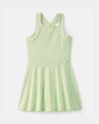 Girls Gingham Active Dress - Green