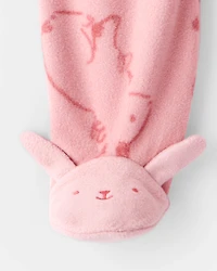 Baby Girl Bunny Print Fleece Long-Sleeve Loose Fit Sleeper - Pink