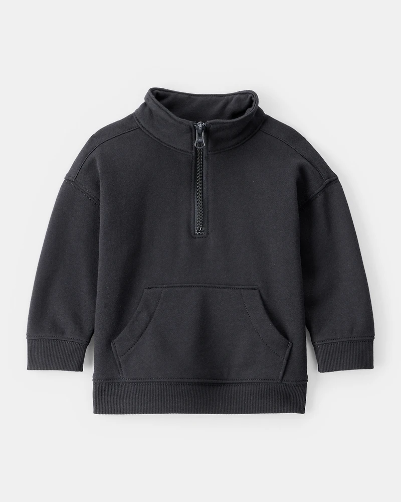 Baby Boy Solid Fleece Quarter Zip Sweatshirt - Black