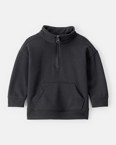 Baby Boy Solid Fleece Quarter Zip Sweatshirt - Black
