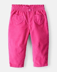 Baby Girl Heart Pocket Barrel Pants - Pink