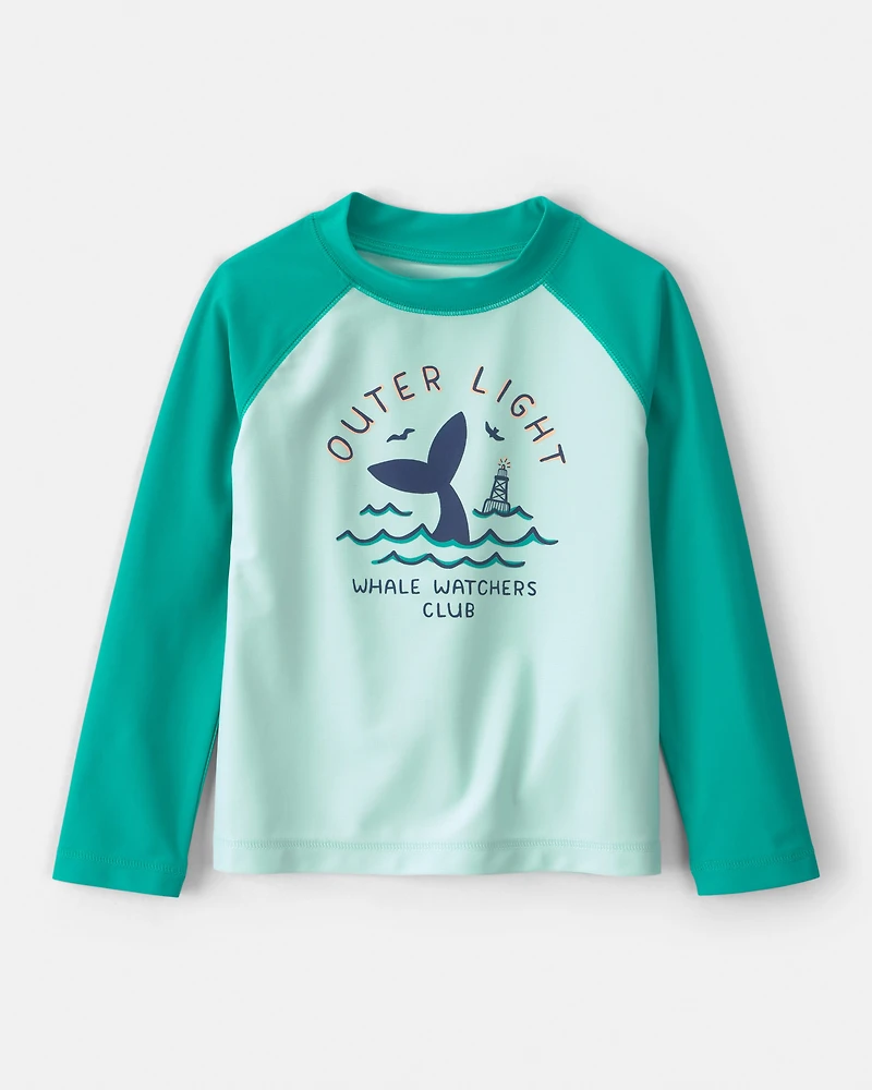 Toddler Boy 2-Piece Whale Long-Sleeve Rashguard & Swim Trunks Set - Green