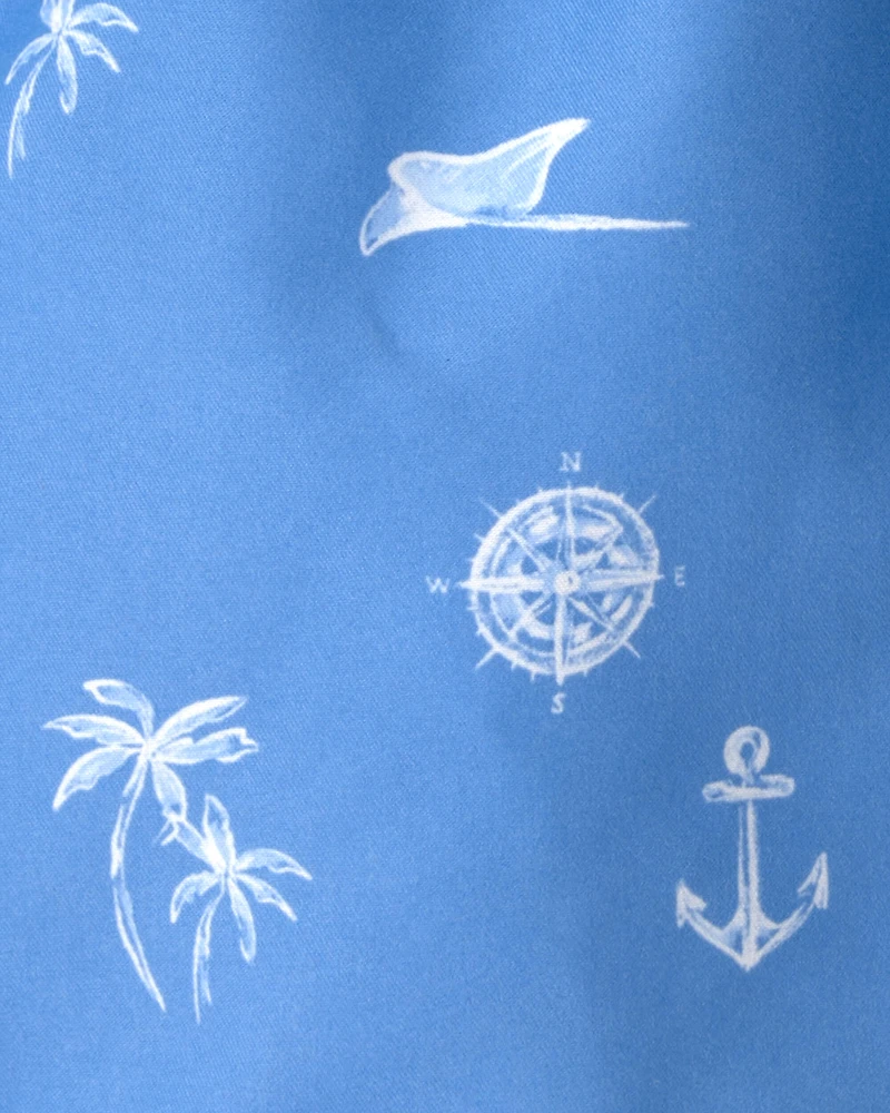 Toddler Boy Sailboat Swim Trunks - Blue