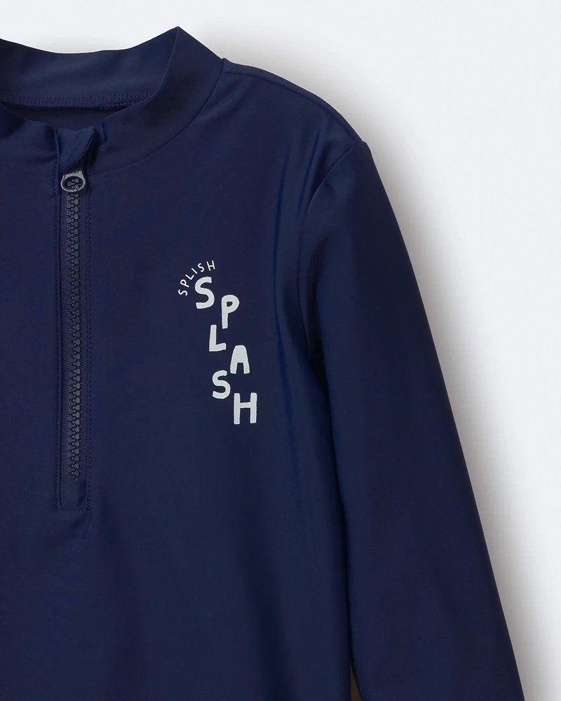 Toddler Boy 'Splish Splash' Half-Zip Long-Sleeve Rashguard - Navy