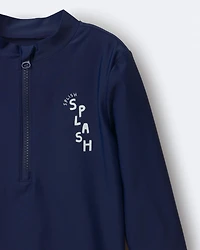 Toddler Boy 'Splish Splash' Half-Zip Long-Sleeve Rashguard - Navy