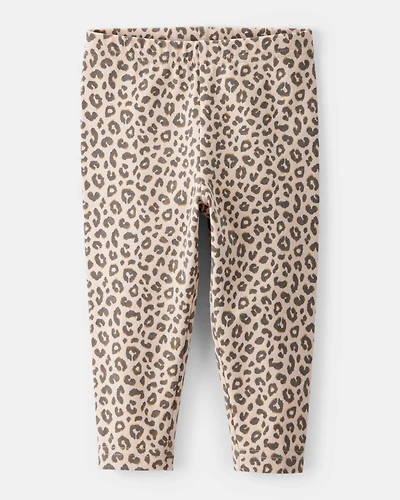 Baby Girl Cotton Leopard Stretch Leggings - Brown