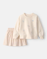 Toddler Girl 2-Piece Floral French Terry Top & Skort Set - Cream