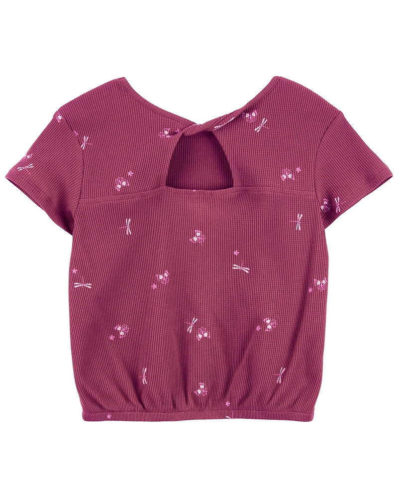 Kid Butterfly Print Twist Back Top