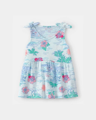Girls Tropical Crinkle Tank Top - Blue