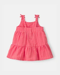 Baby Girl Gingham Sleeveless Dress - Pink