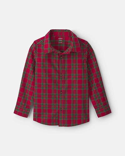 Boys Plaid Long-Sleeve Button-Down Shirt - Red/Green