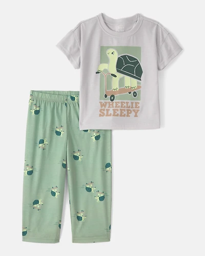 Toddler Boy Turtle Loose Fit 2-Piece Pajama Set - Grey/Green