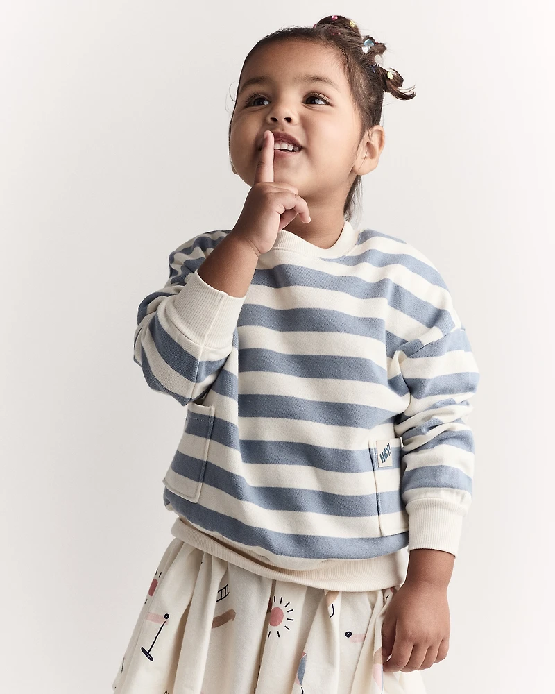 Toddler 'Hey!' Striped Otter Sweatshirt™ with Pockets - Blue/Cream