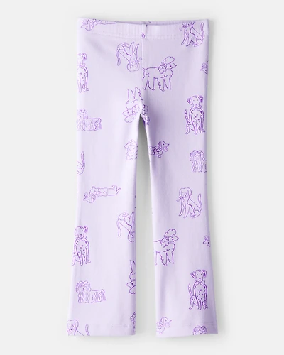 Toddler Girl Dog Print Flare Pull-On Stretch Leggings - Purple