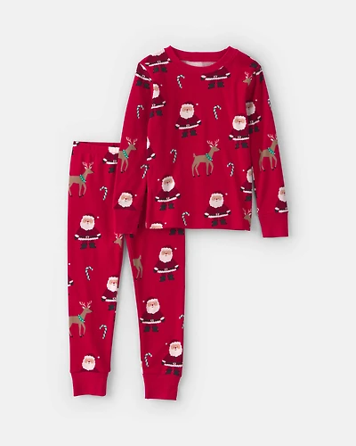 Baby 2-Piece Beige Santa Christmas 100% Cotton Snug Fit Pyjama Set - Red