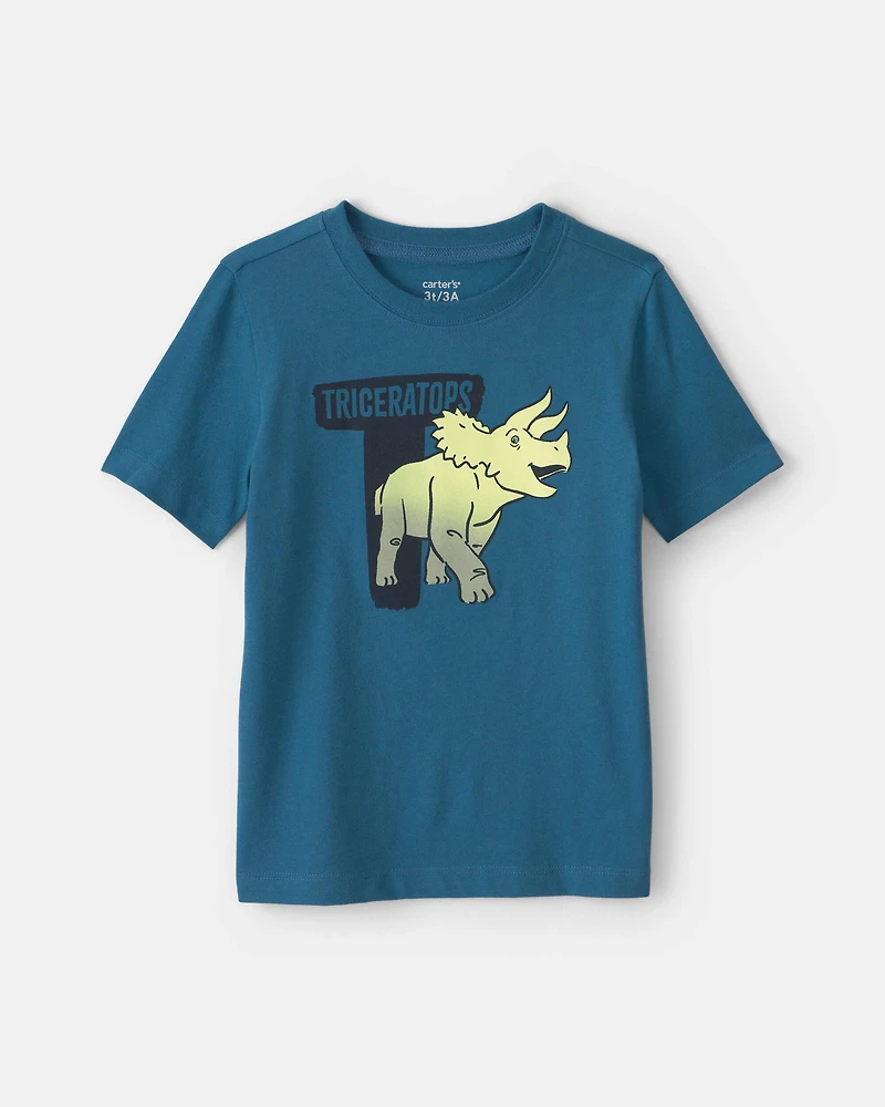 Toddler Boy Triceratops Dinosaur Graphic Tee – Blue