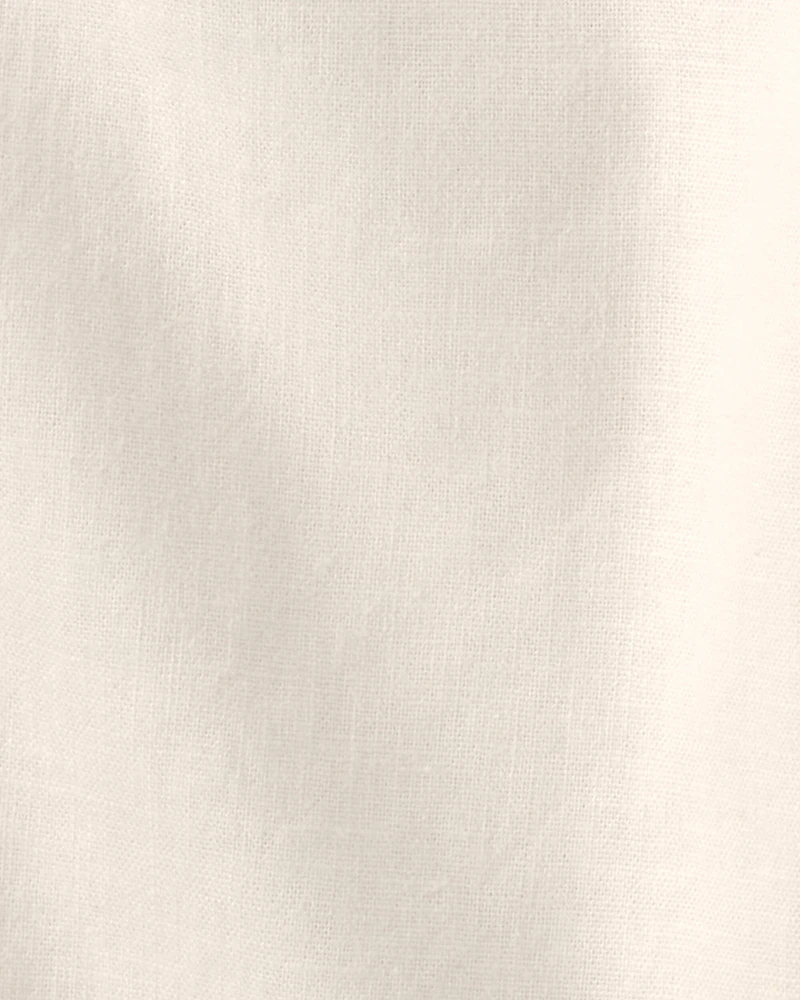 Baby Girl 2-Piece Solid Linen Short-Sleeve Overall Set - White