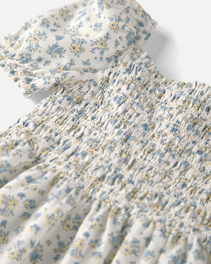 Toddler Girl Smocked Dress Made with Organic Cotton Spring Bloom Print