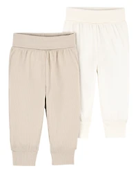 Baby Girl 2-Pack PurelySoft Pull-On Pants - Khaki/Ivory