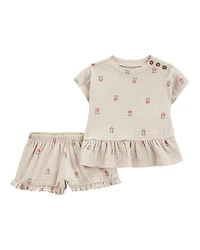 Baby 2-Piece Flower Print Peplum Top & Short Set
