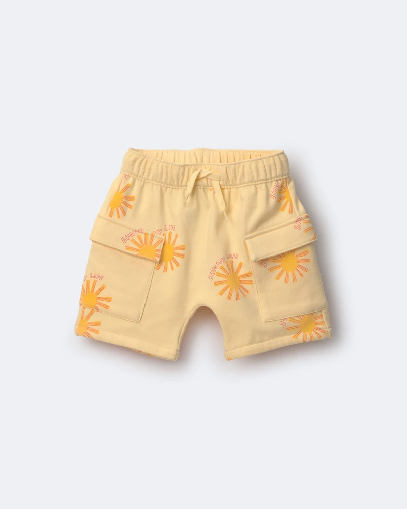 Toddler Boy French Terry Cargo Shorts Sunny Life Print - Yellow
