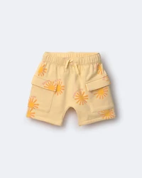 Toddler Boy French Terry Cargo Shorts Sunny Life Print - Yellow