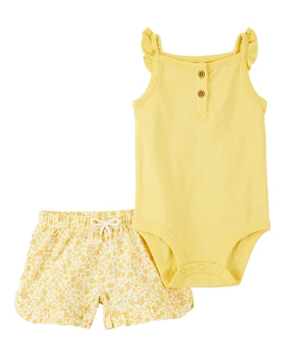 Baby 2-Piece Tank Bodysuit & Short Set - Yellow