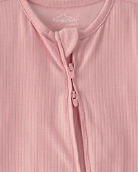 Baby Girl 2-Way Zip PurelySoft Sleeper - Pink