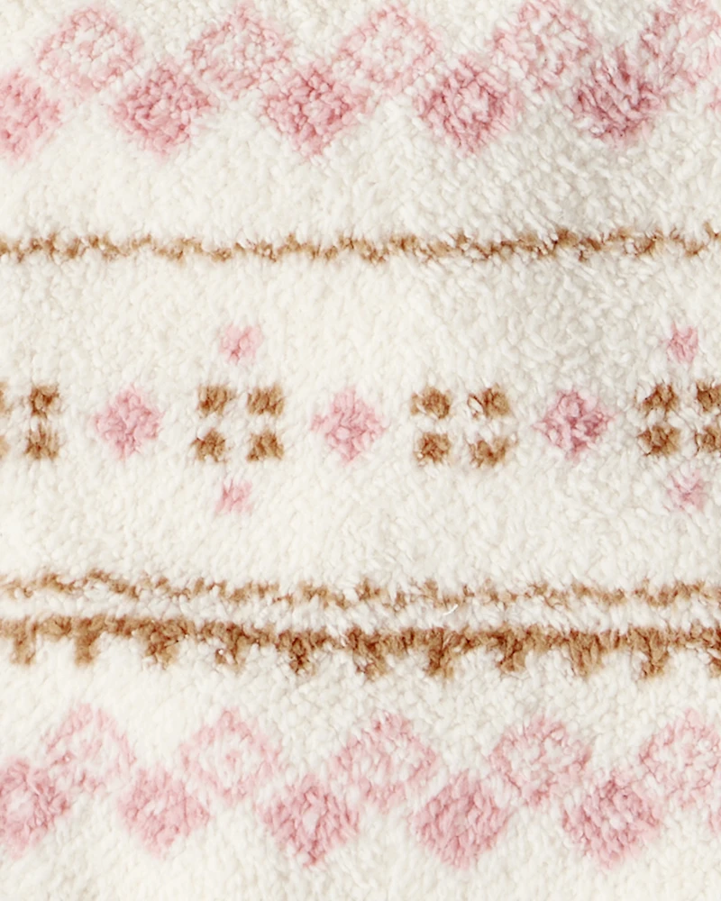 Baby Girl 3-Piece Fair Isle Sherpa Vest Outfit Set - Pink