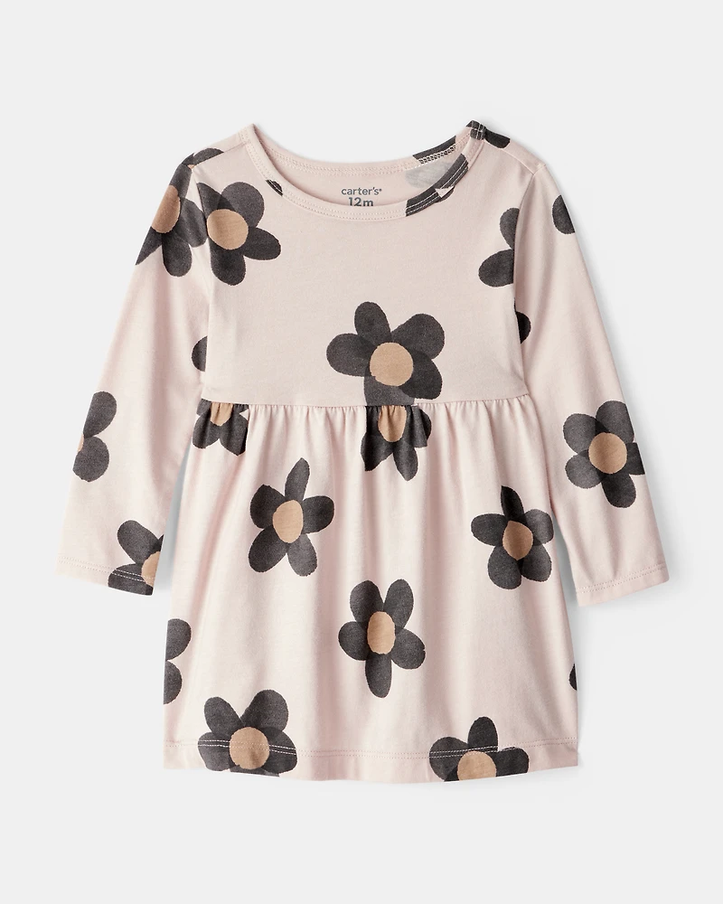 Baby Girl Floral Print Long-Sleeve Dress - Ivory