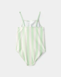Toddler Girl 1-Piece Striped Swimsuit - Green/Ivory